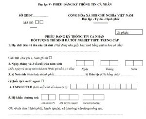 Read more about the article Phụ lục V – Phiếu đăng kí thông tin thí sinh tự do
